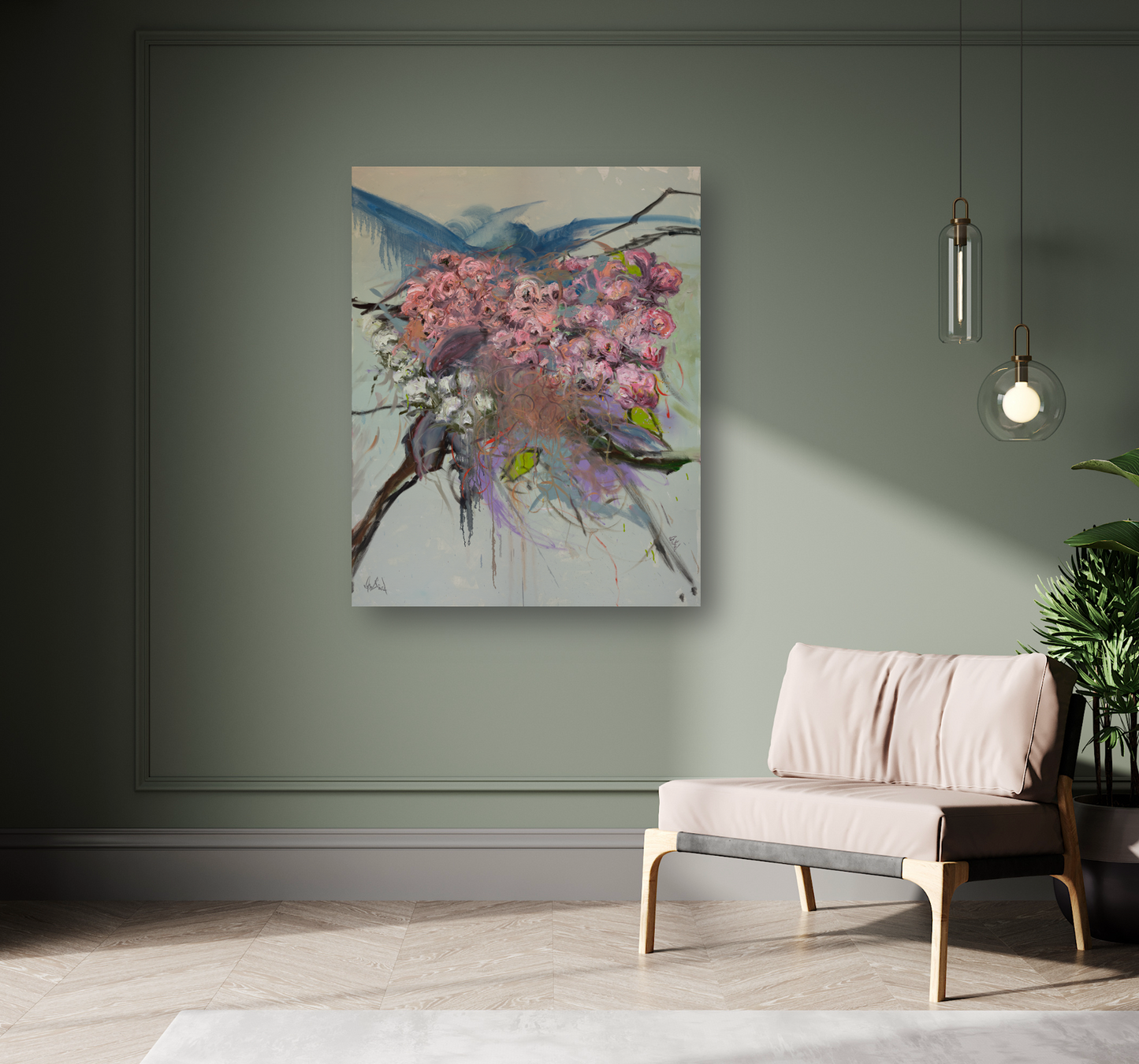 Pink Flowers Artist Enhanced Canvas Print