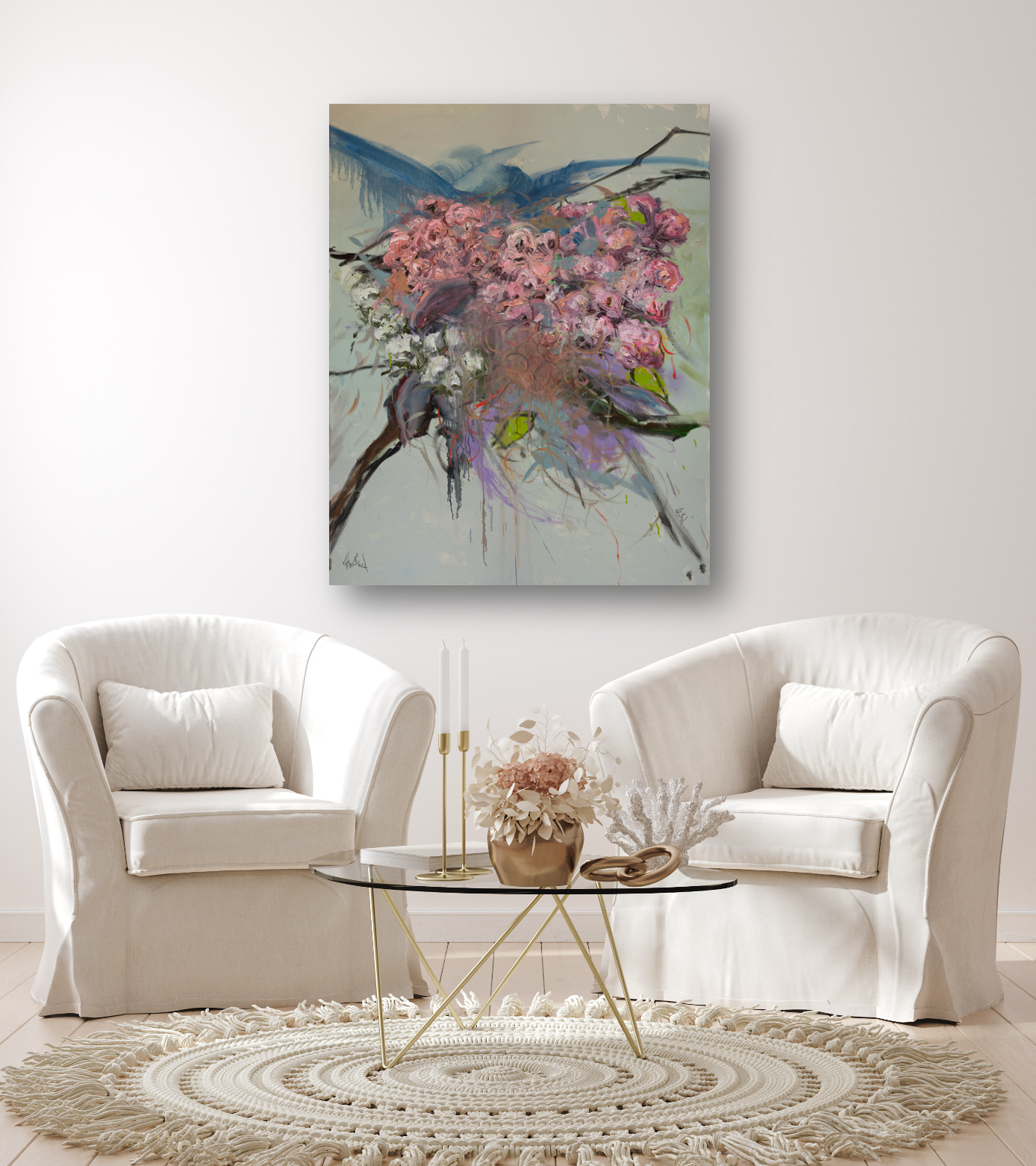 Pink Flowers Artist Enhanced Canvas Print