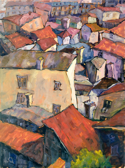 Portuguese Rooftops Artist Enhanced Canvas Print