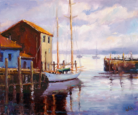 Portuguese Sailboat in Harbor Artist Enhanced Canvas Print