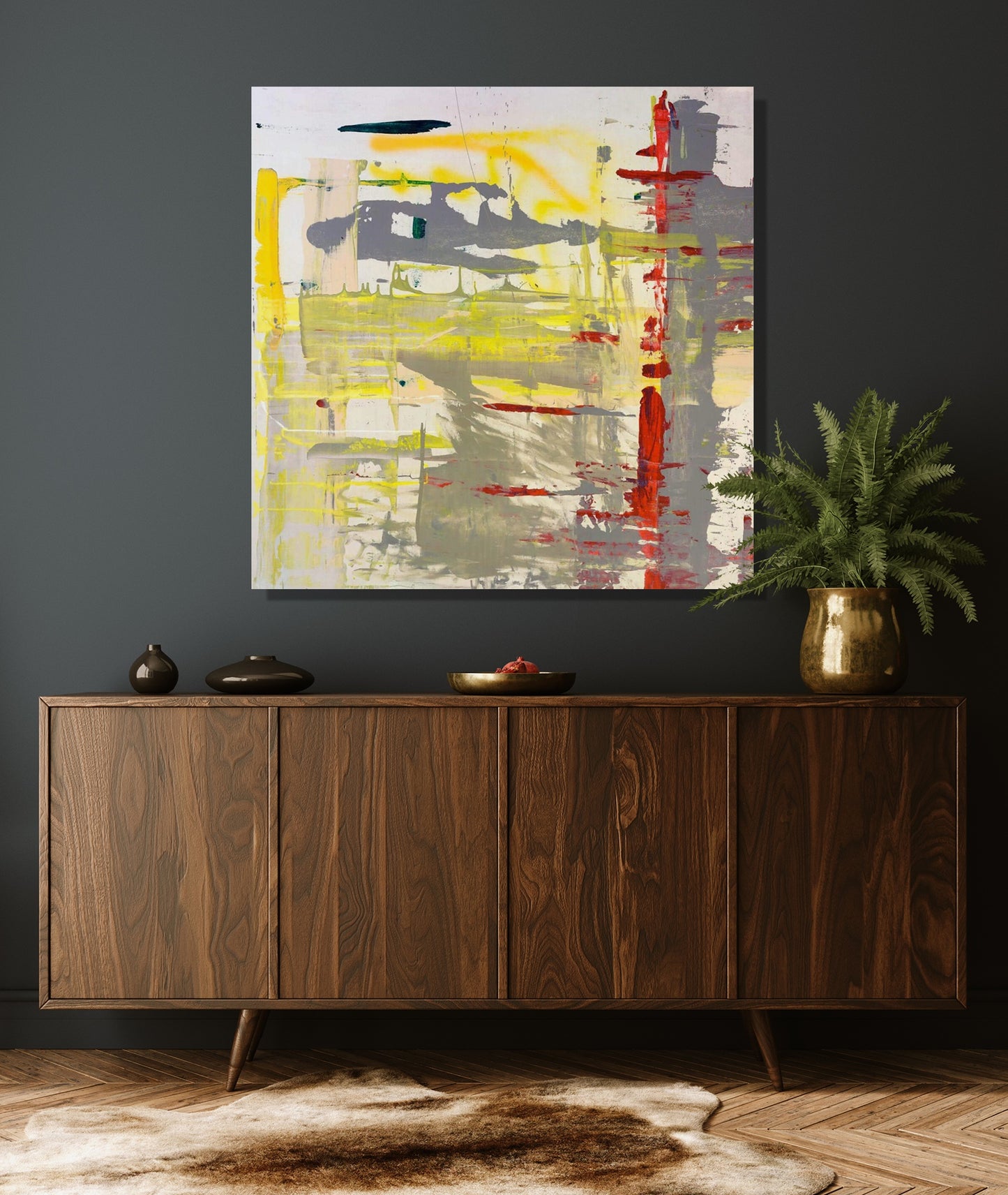 Red Yellow Gray Abstract Glossy Poster Print