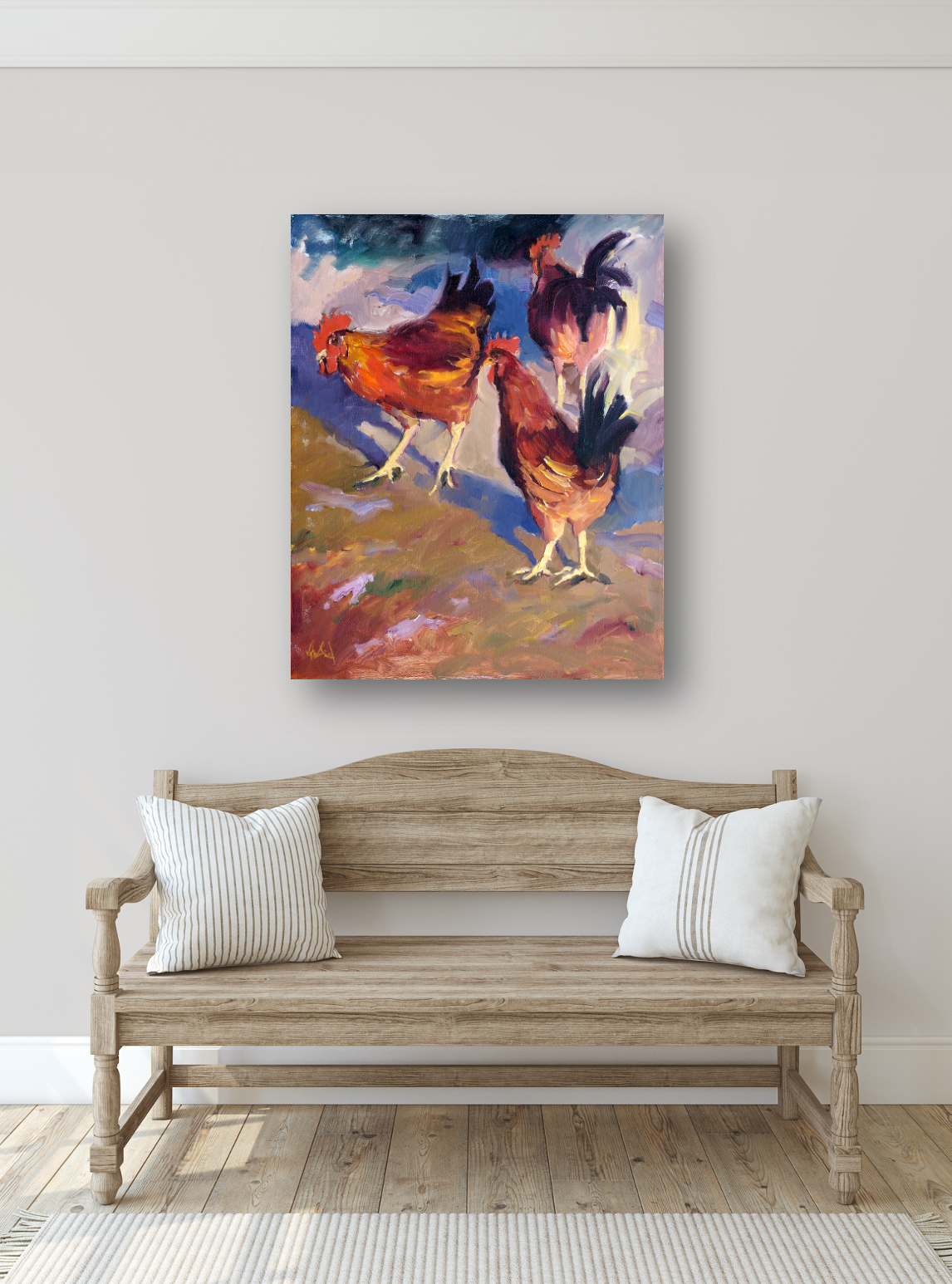 Roosters Artist Enhanced Canvas Print