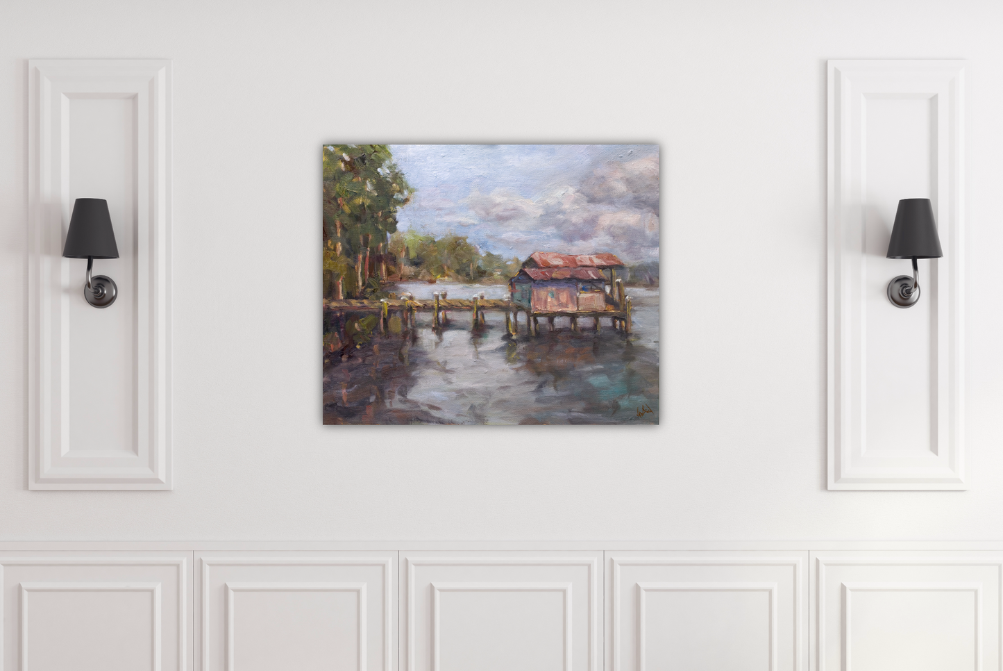 Small Town Dock Glossy Poster Print