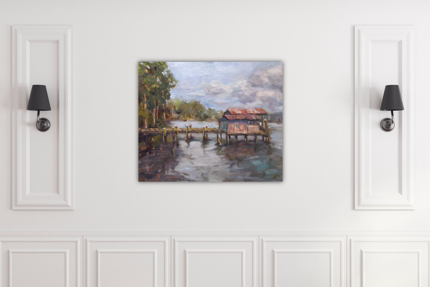 Small Town Dock High Gloss Metal Print