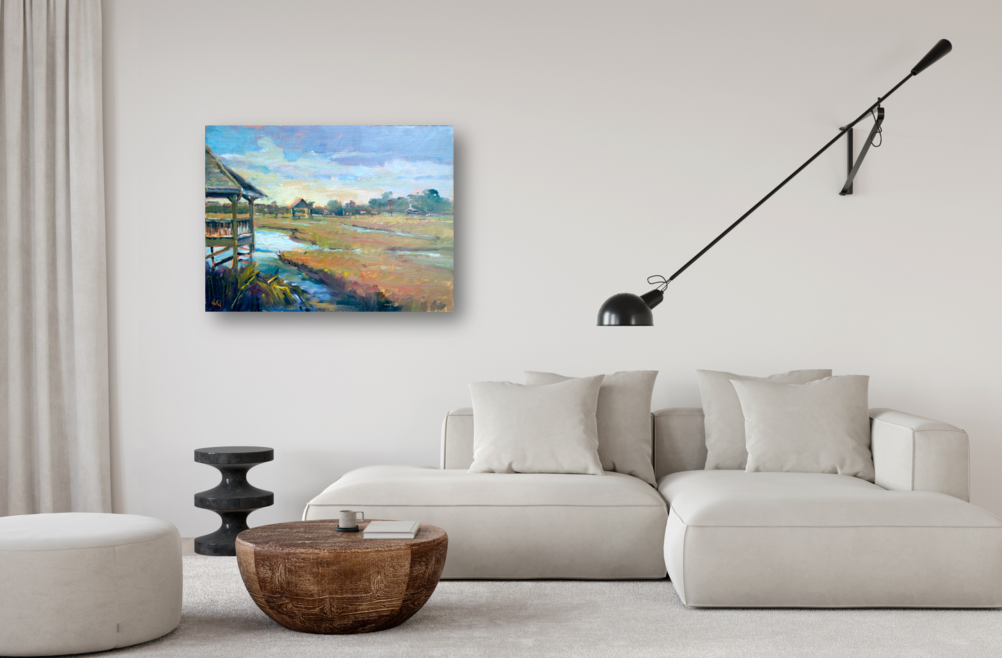 Sunlit Boathouse Artist Enhanced Canvas Print