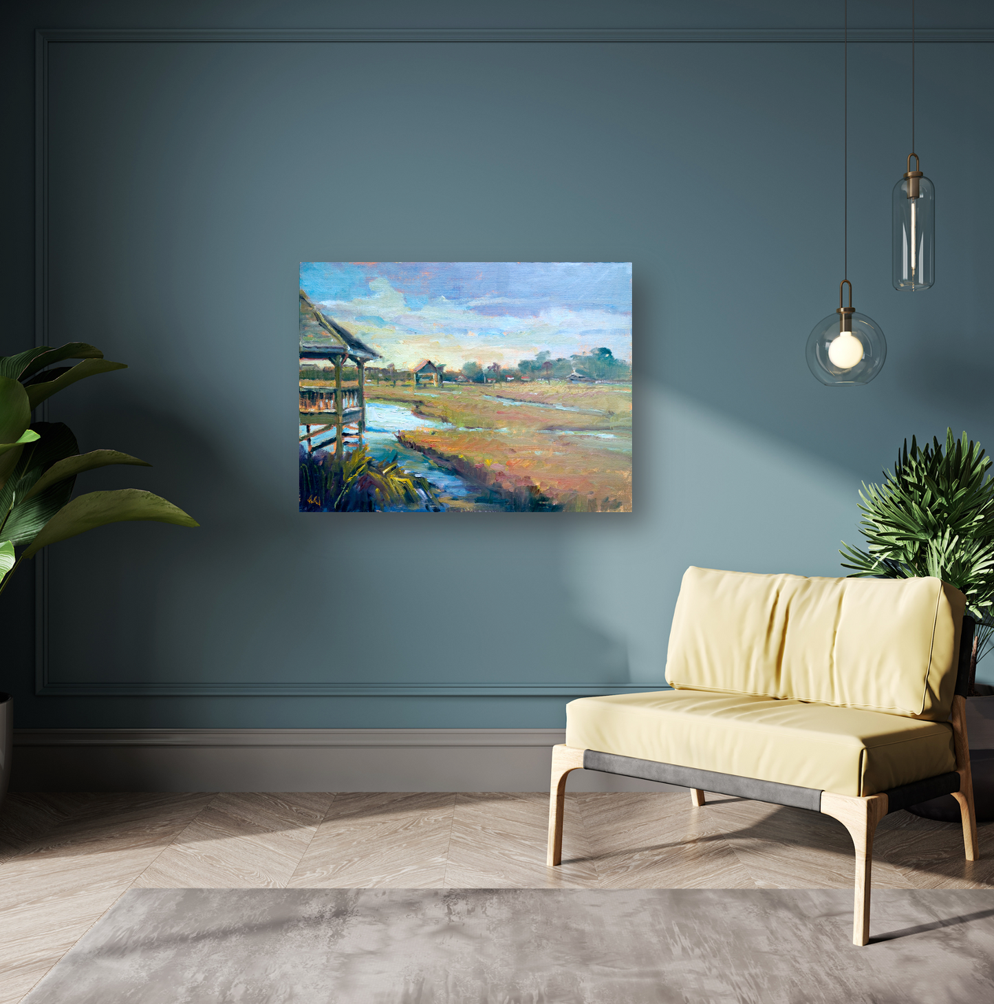 Sunlit Boathouse Artist Enhanced Canvas Print