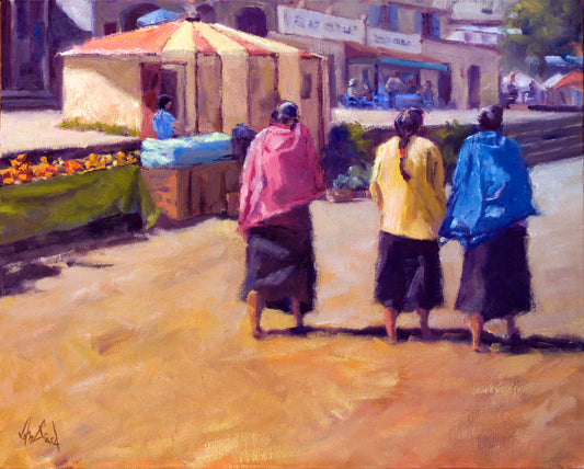 Three Girls Walking Artist Enhanced Canvas Print