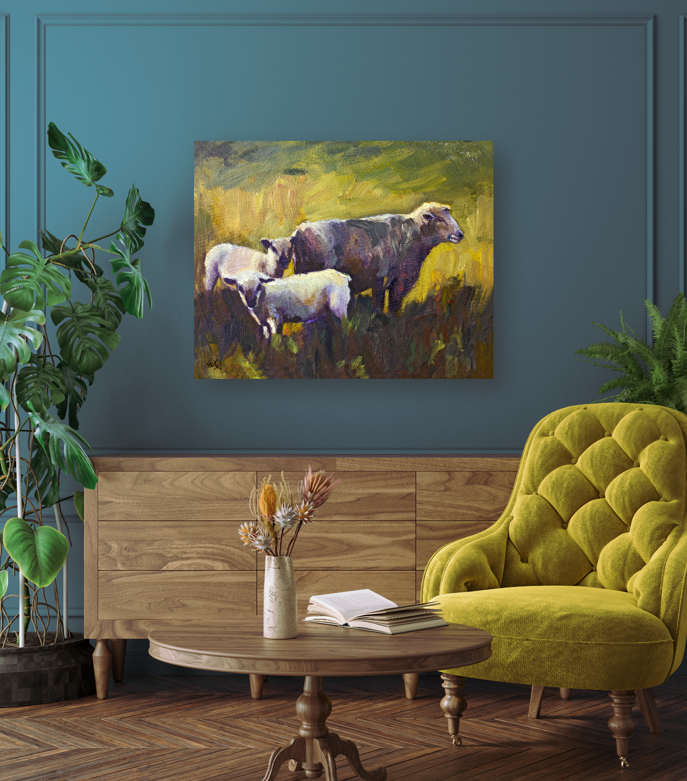 Three Sheep Artist Enhanced Canvas Print