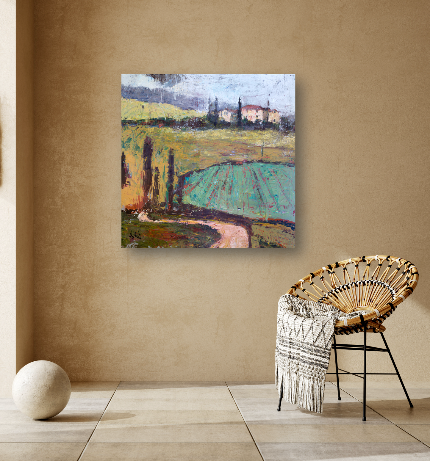 Tuscan Plowed Field Artist Canvas Enhanced Print