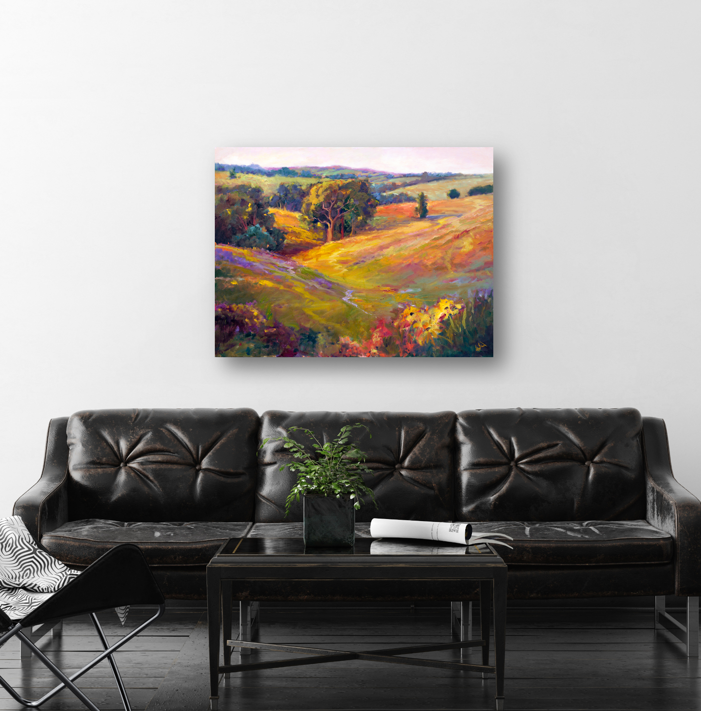 Wildflowers on Hillside Artist Enhanced Canvas Print