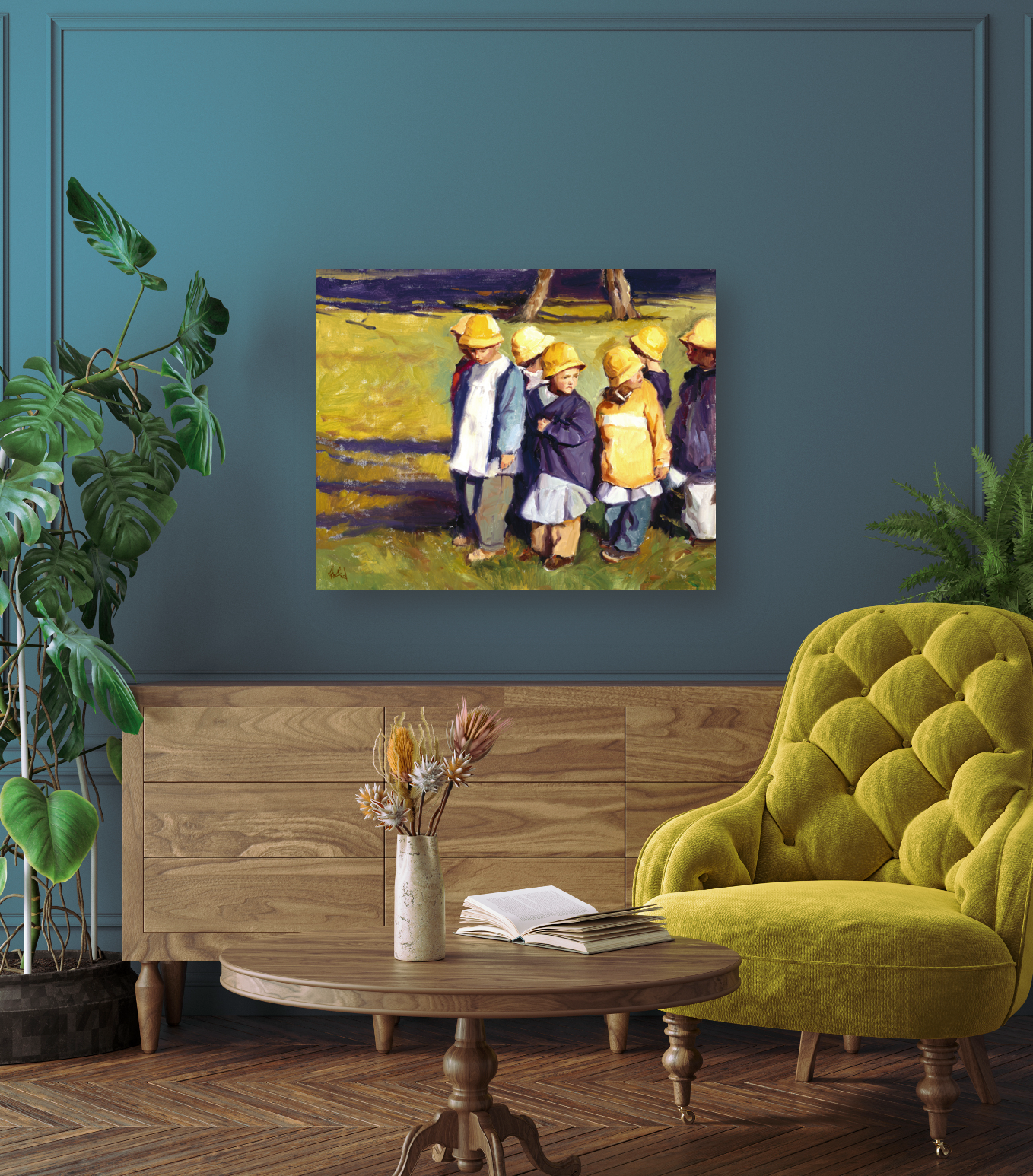 Yellow Rain Hats Artist Enhanced Canvas Print