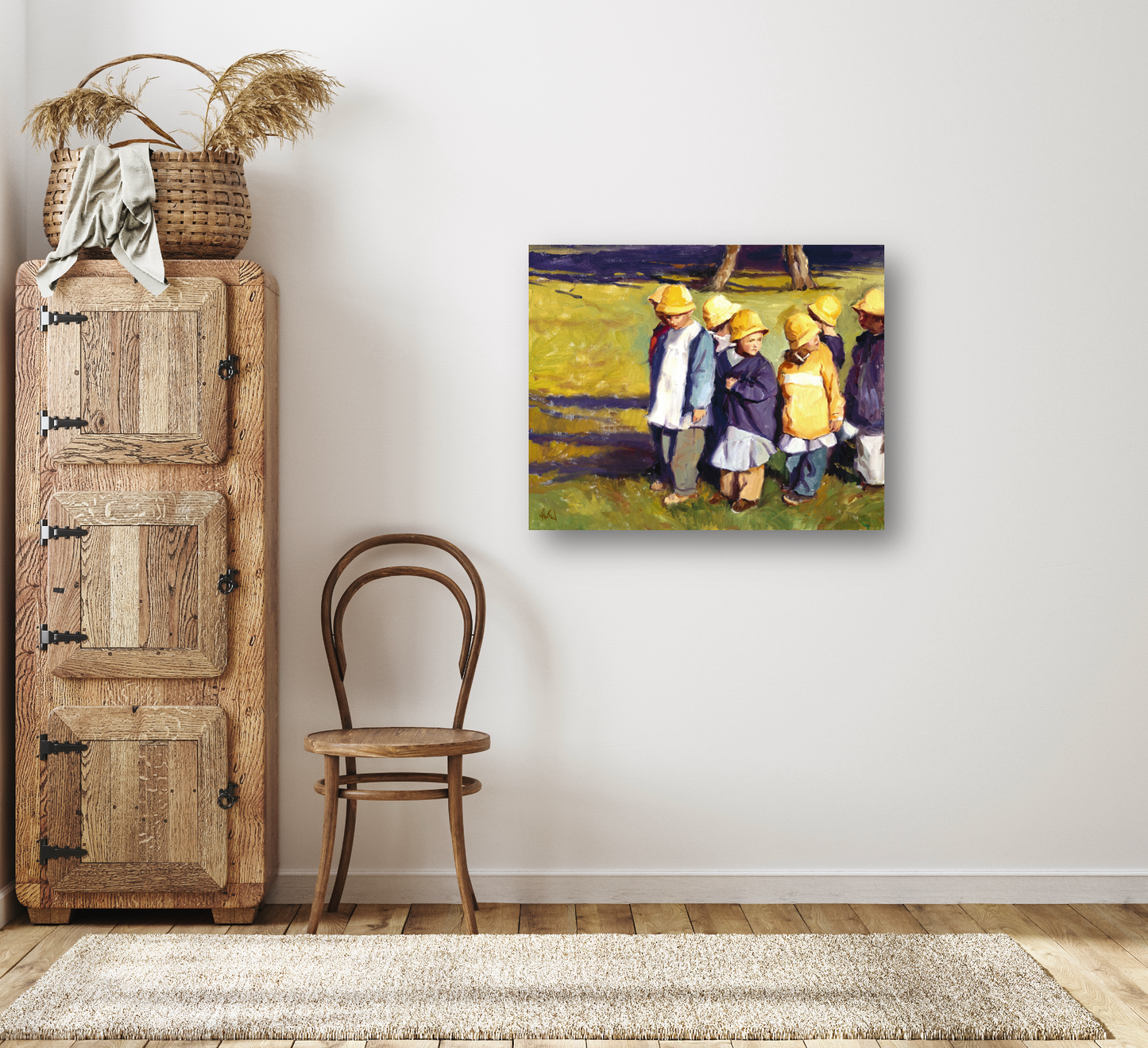 Yellow Rain Hats Artist Enhanced Canvas Print