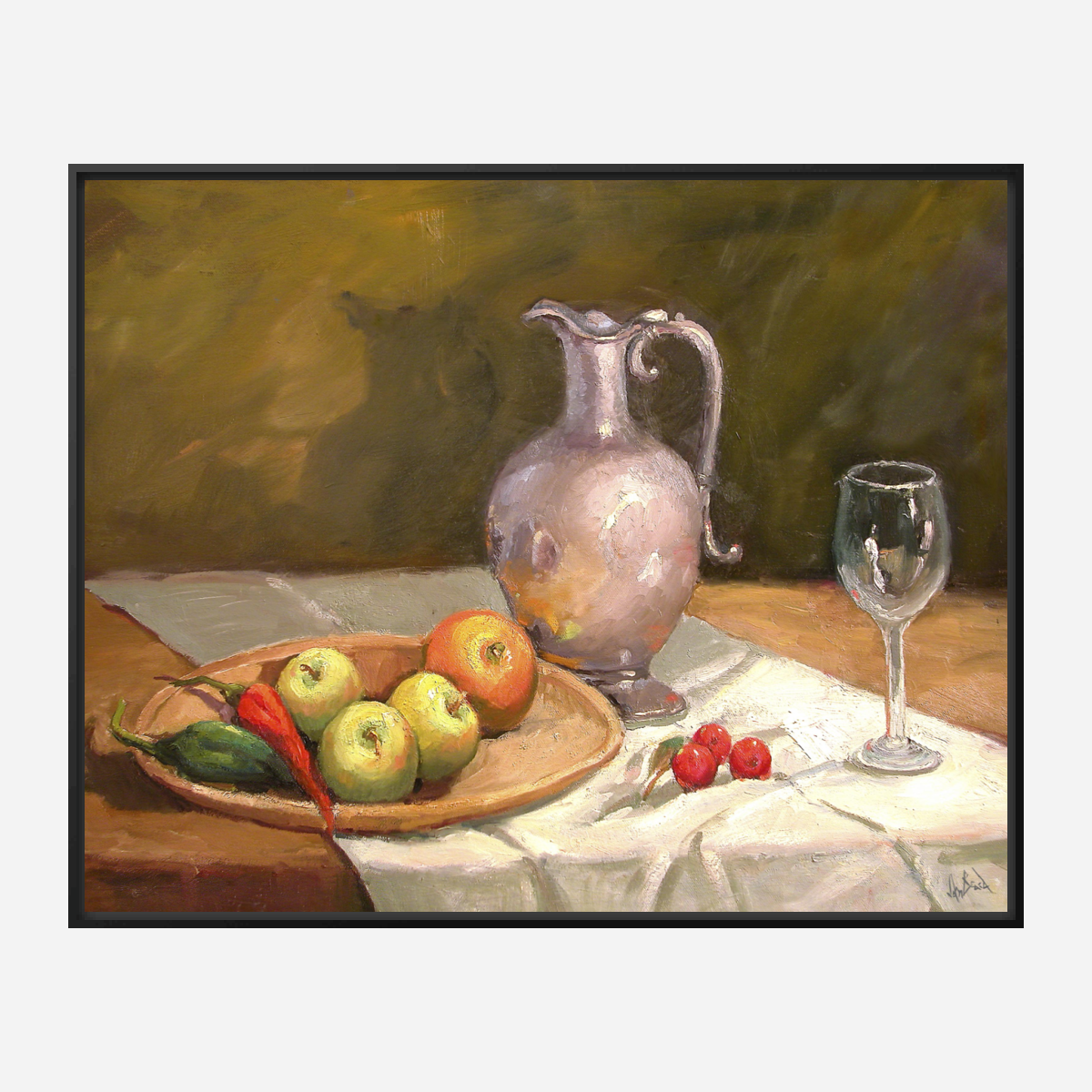 Apples on Table Artist Enhanced Canvas Print