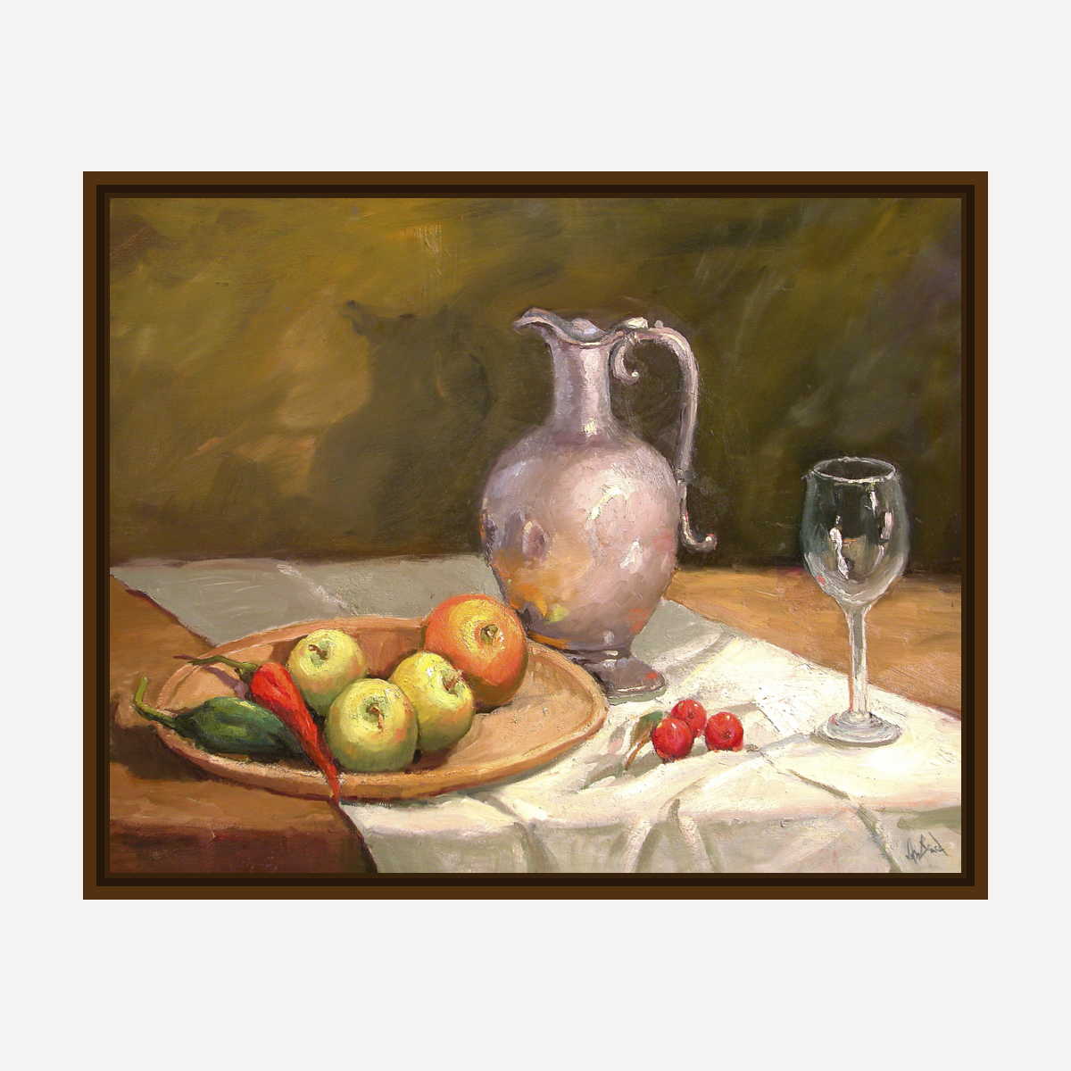 Apples on Table Artist Enhanced Canvas Print