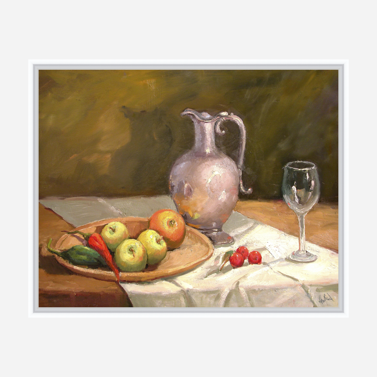 Apples on Table Artist Enhanced Canvas Print