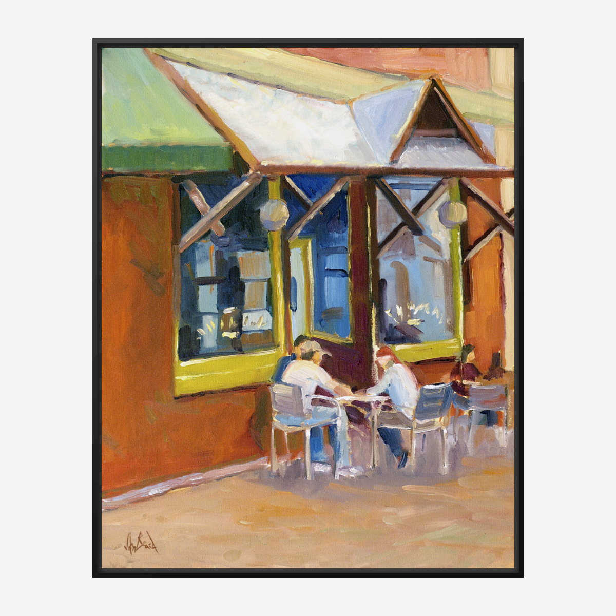 Athens Cafe Artist Enhanced Canvas Print