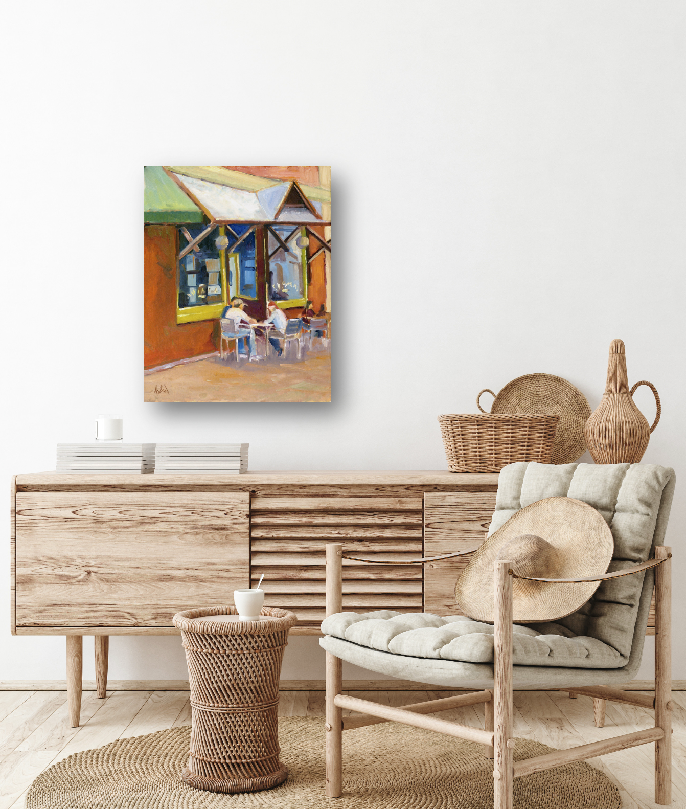 Athens Cafe Artist Enhanced Canvas Print