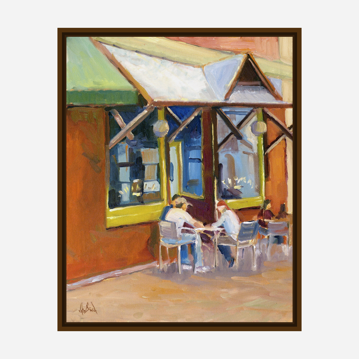 Athens Cafe Artist Enhanced Canvas Print