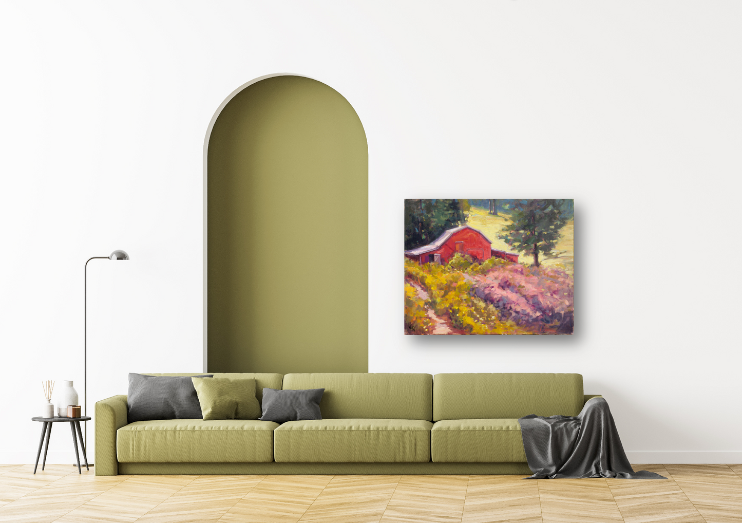 Barn on a Hillside Artist Enhanced Canvas Print