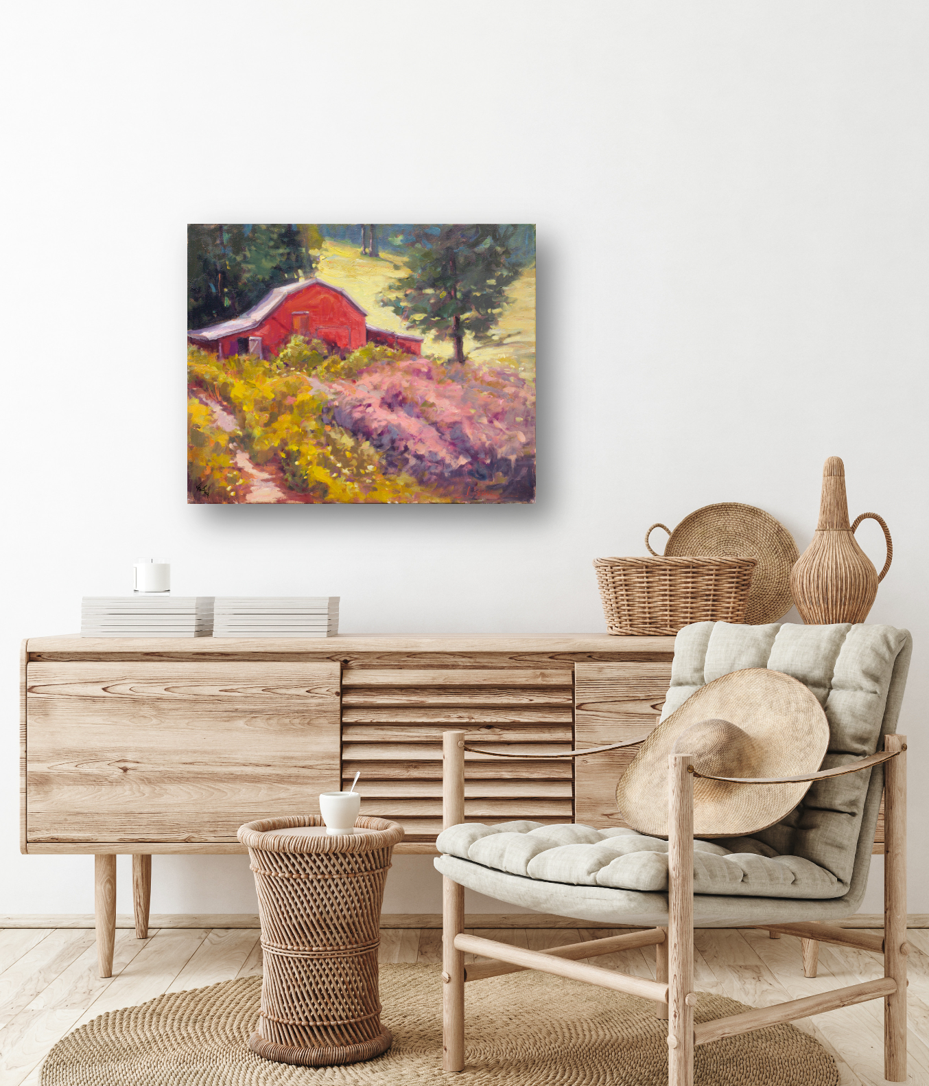 Barn on a Hillside Artist Enhanced Canvas Print