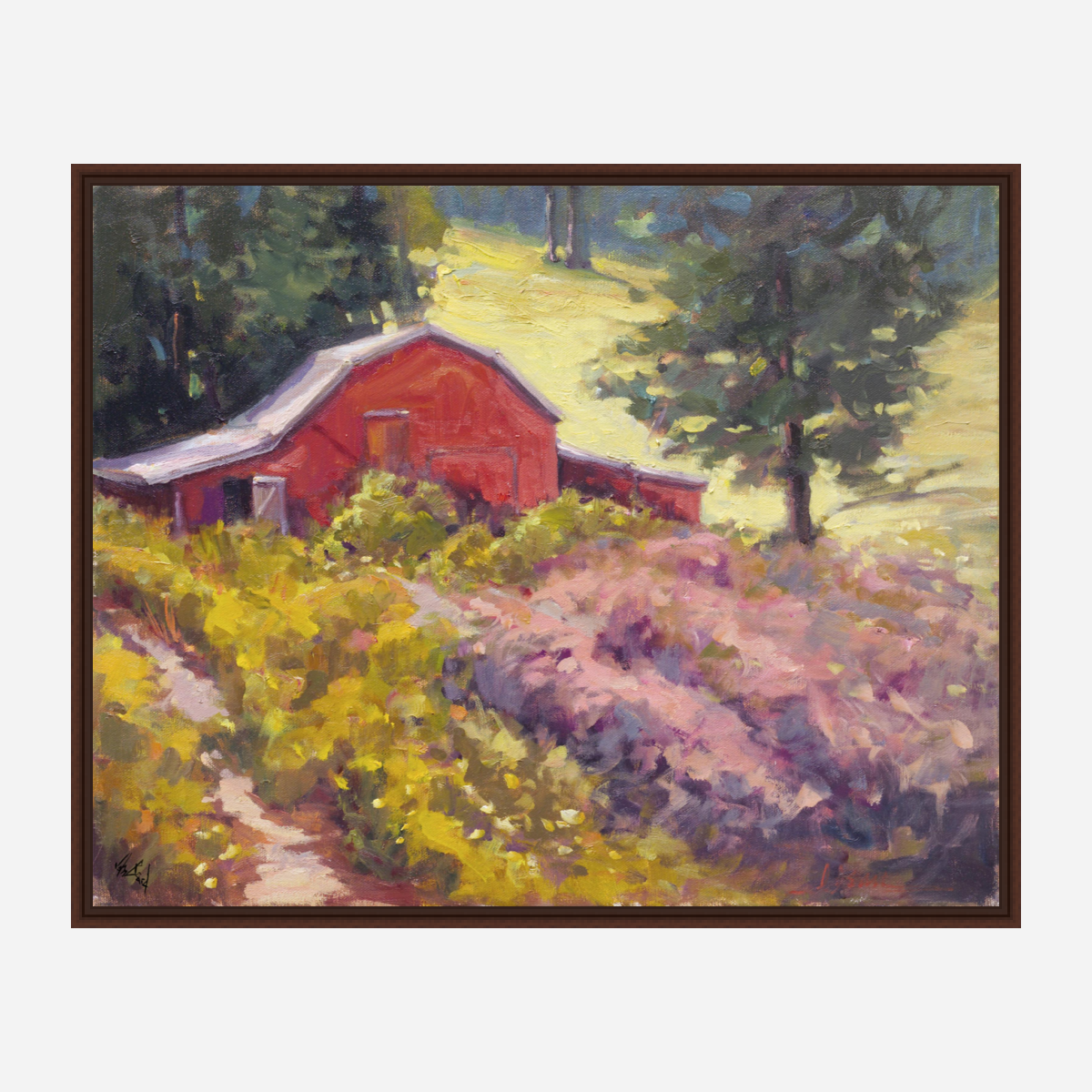 Barn on a Hillside Artist Enhanced Canvas Print