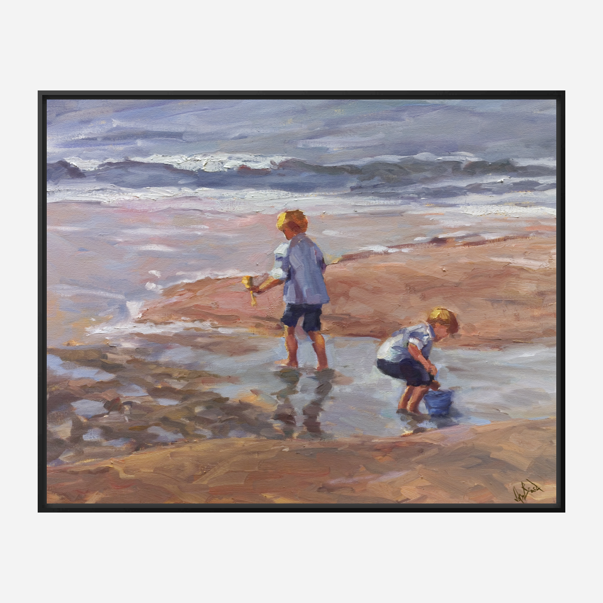 Boys on the Beach Artist Enhanced Canvas Print