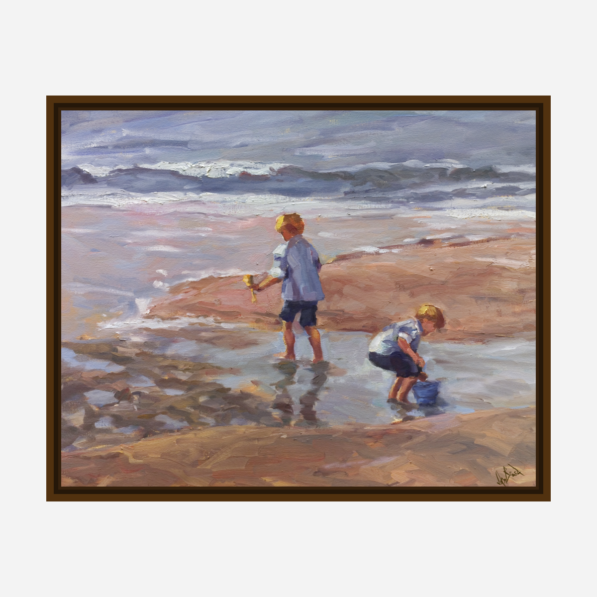 Boys on the Beach Artist Enhanced Canvas Print