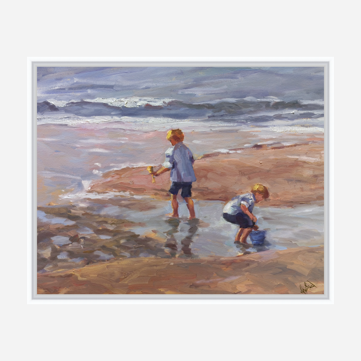 Boys on the Beach Artist Enhanced Canvas Print