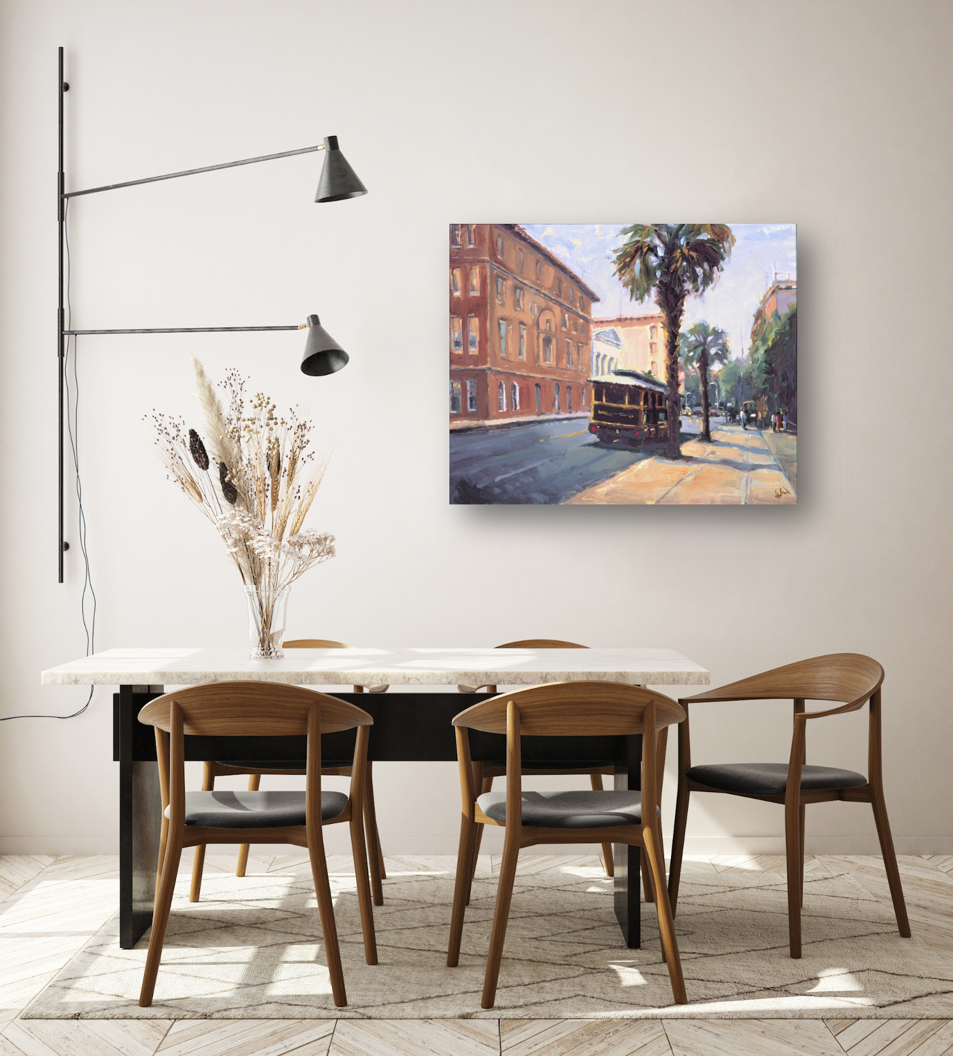 Charleston Trolley Artist Enhanced Canvas Print