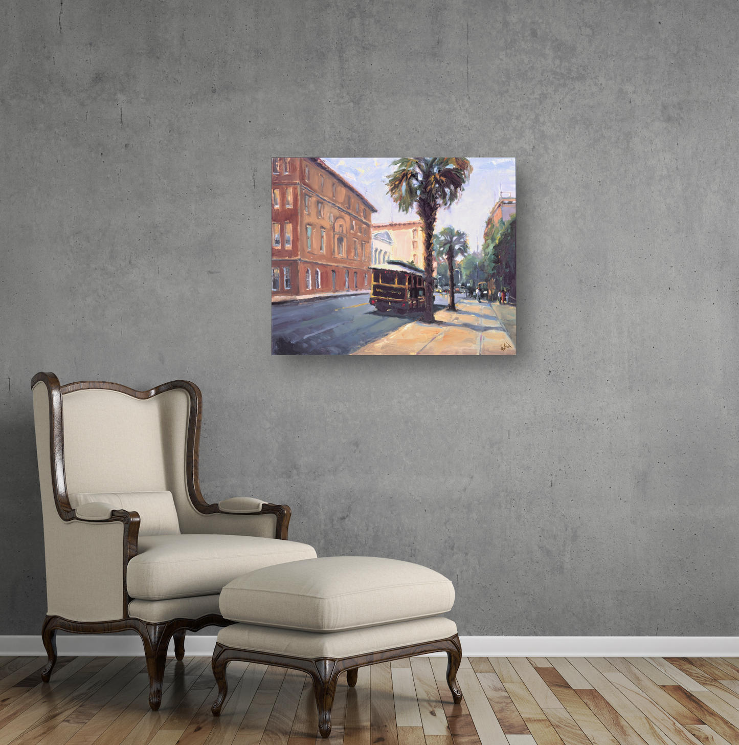 Charleston Trolley Artist Enhanced Canvas Print