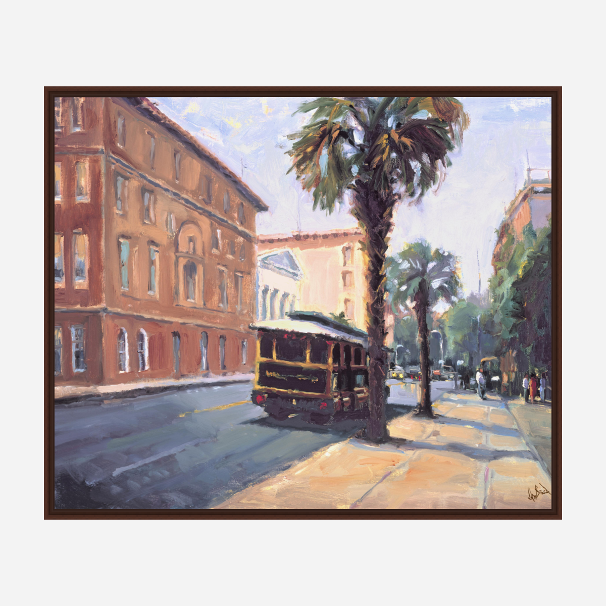 Charleston Trolley Artist Enhanced Canvas Print