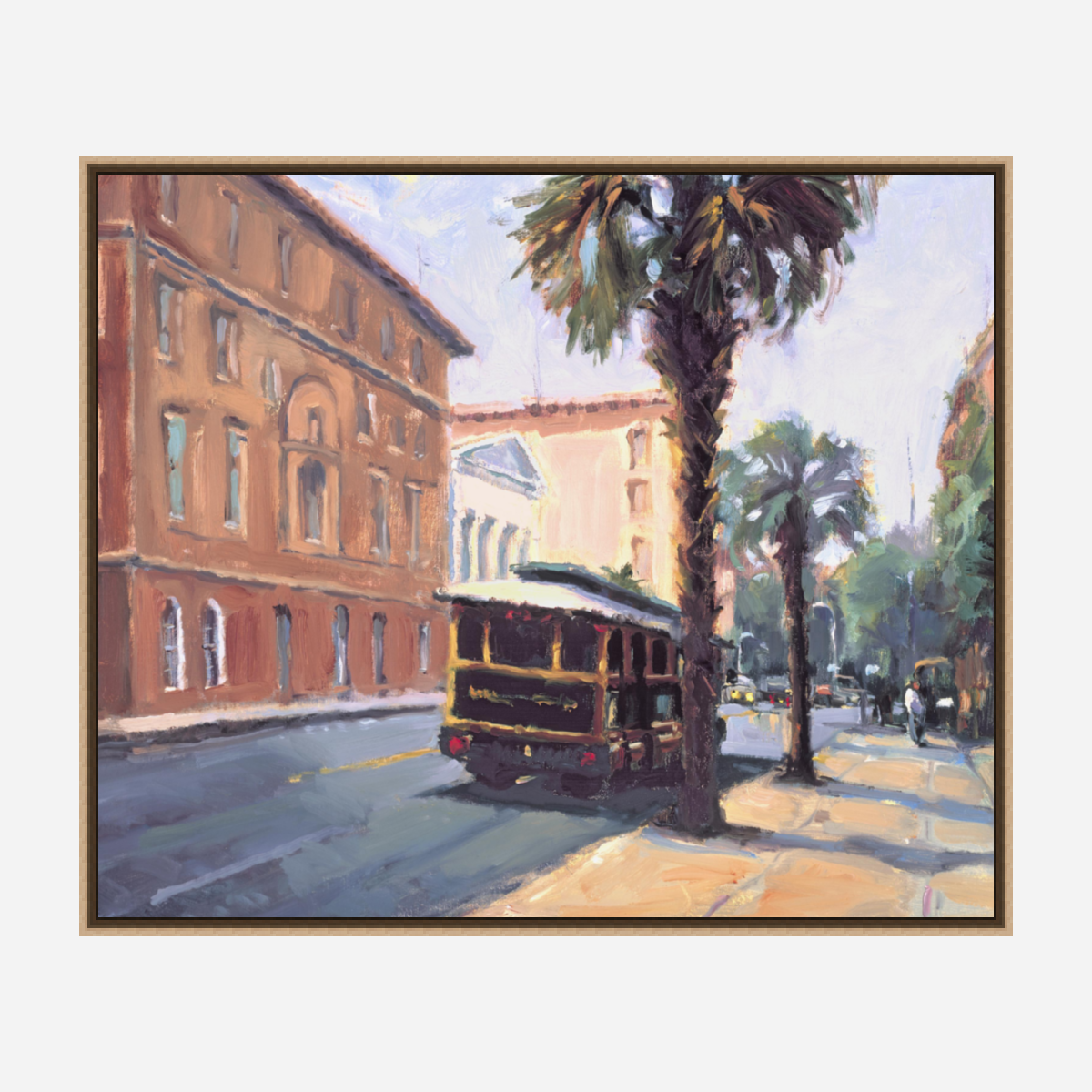 Charleston Trolley Artist Enhanced Canvas Print