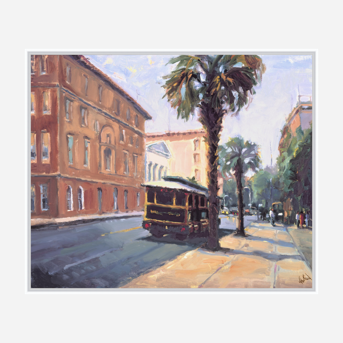 Charleston Trolley Artist Enhanced Canvas Print