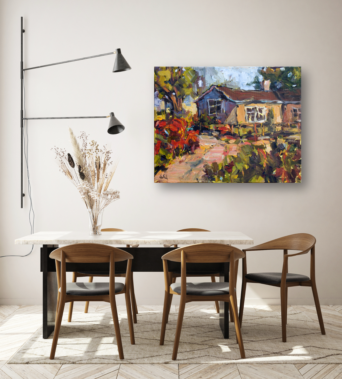 Cottage Path Artist Enhanced Canvas Print