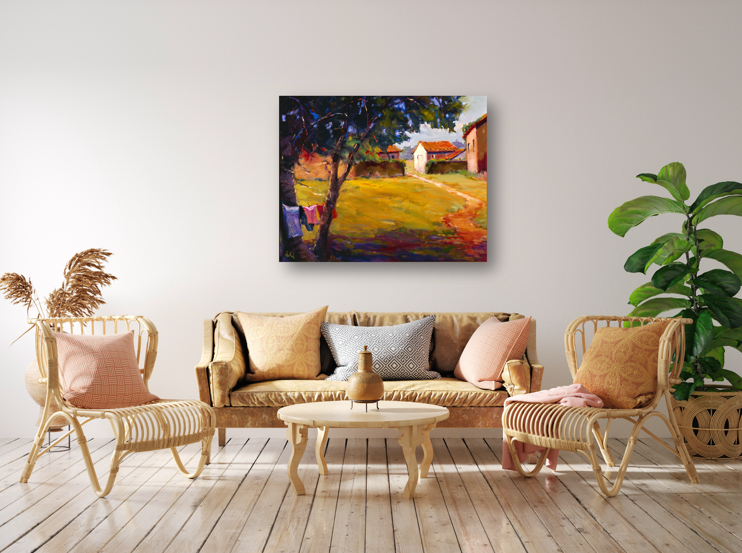 Country Cottage with Path Artist Enhanced Canvas Print