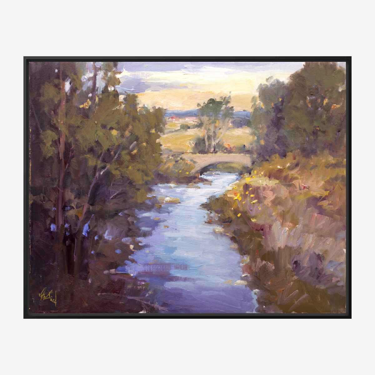 Creek with Bridge Artist Enhanced Canvas Print