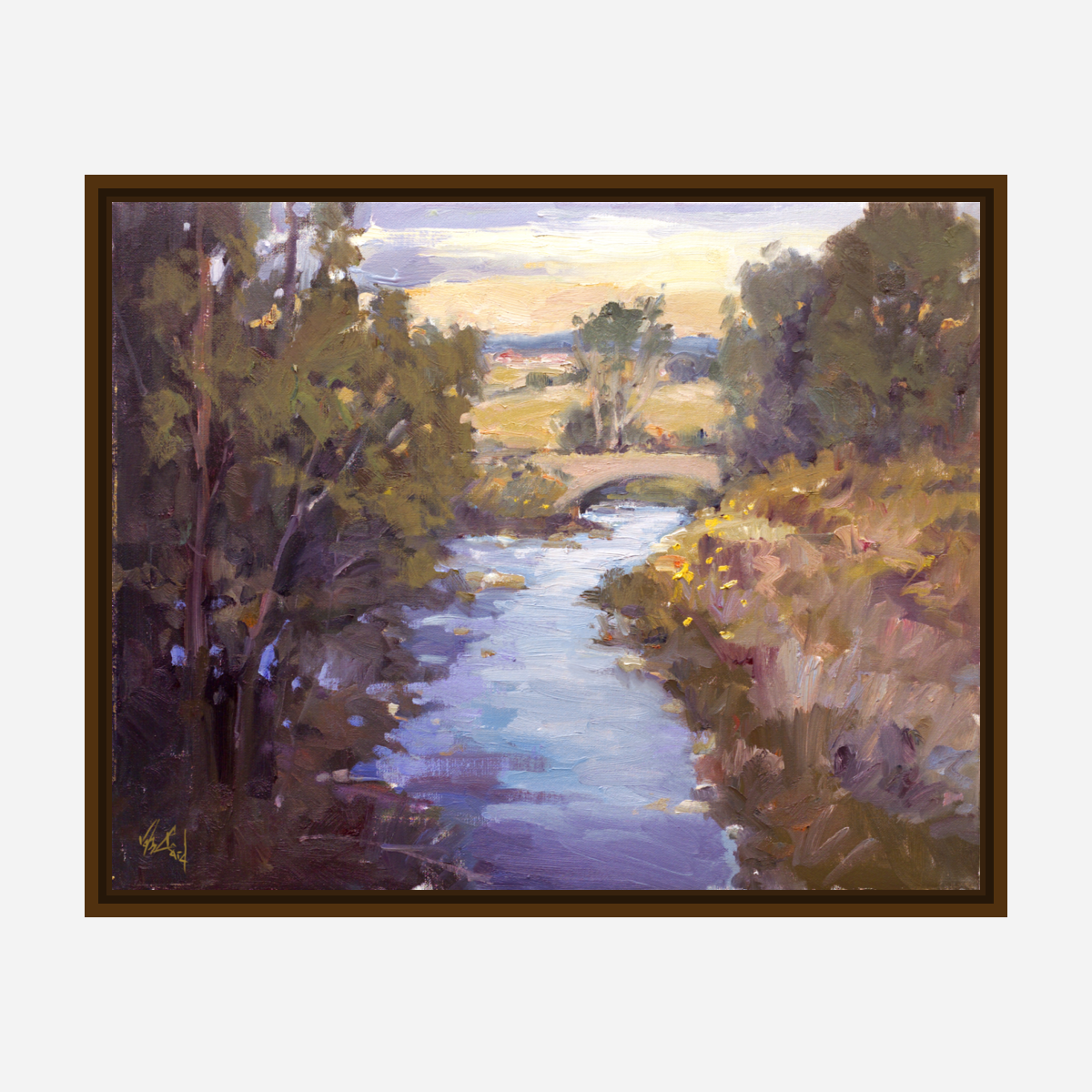 Creek with Bridge Artist Enhanced Canvas Print