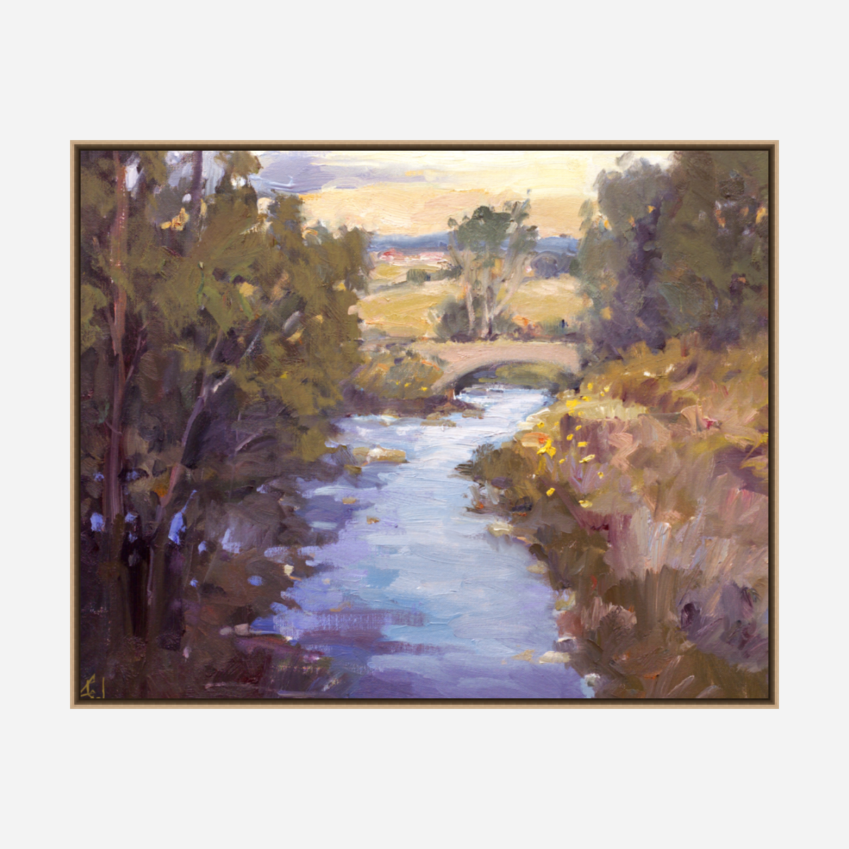 Creek with Bridge Artist Enhanced Canvas Print