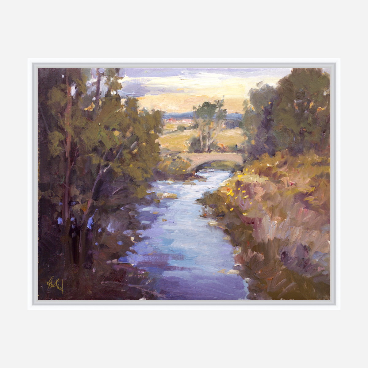 Creek with Bridge Artist Enhanced Canvas Print