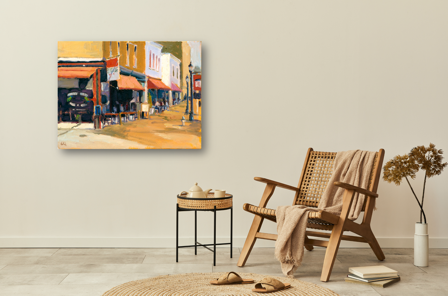 Downtown Cafe Enhanced Canvas Print