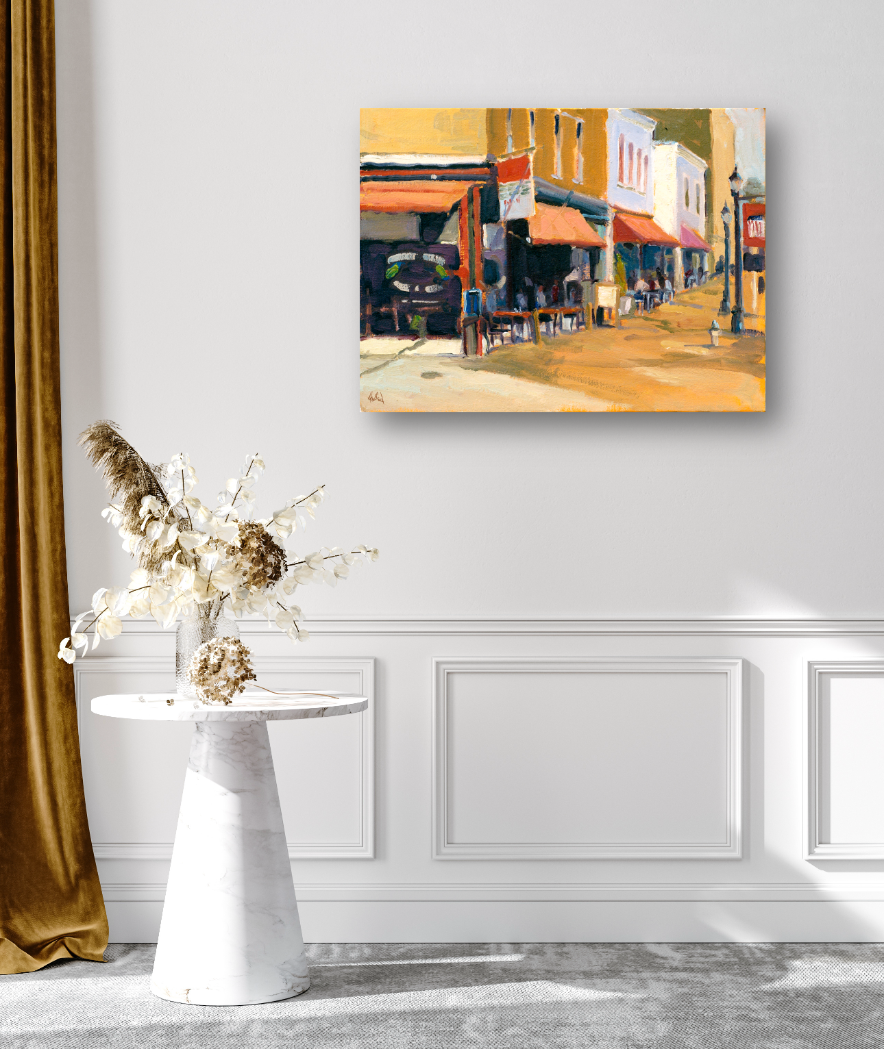 Downtown Cafe Enhanced Canvas Print