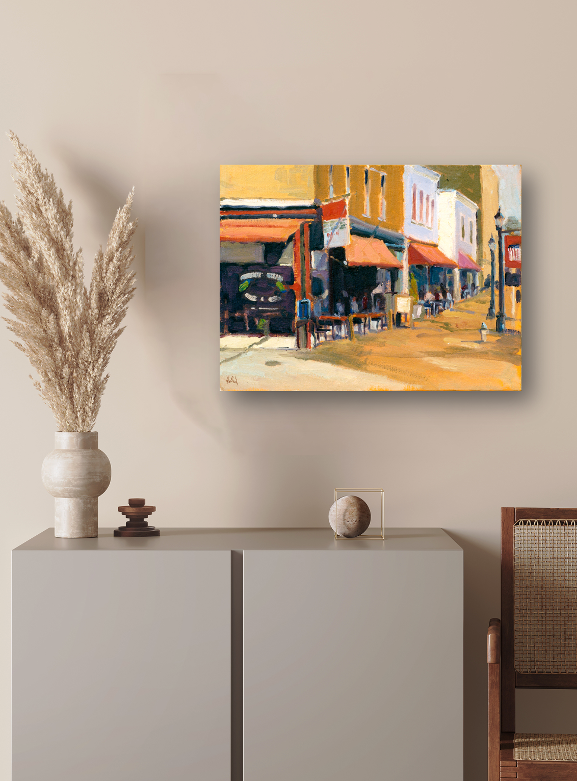 Downtown Cafe Enhanced Canvas Print