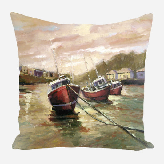 Fishing Boats at Sunset Pillow