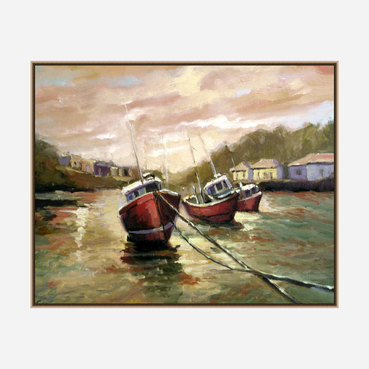 Fishing Boats at Sunset Artist Enhanced Canvas Print