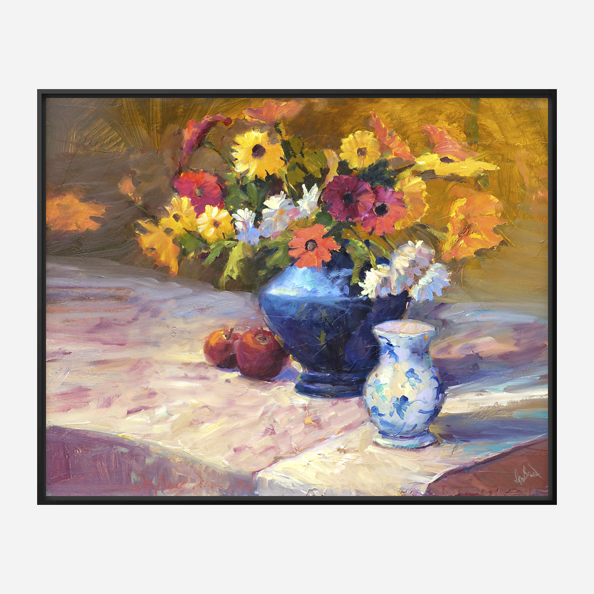 Flowers with Blue Vase Artist Enhanced Canvas Print