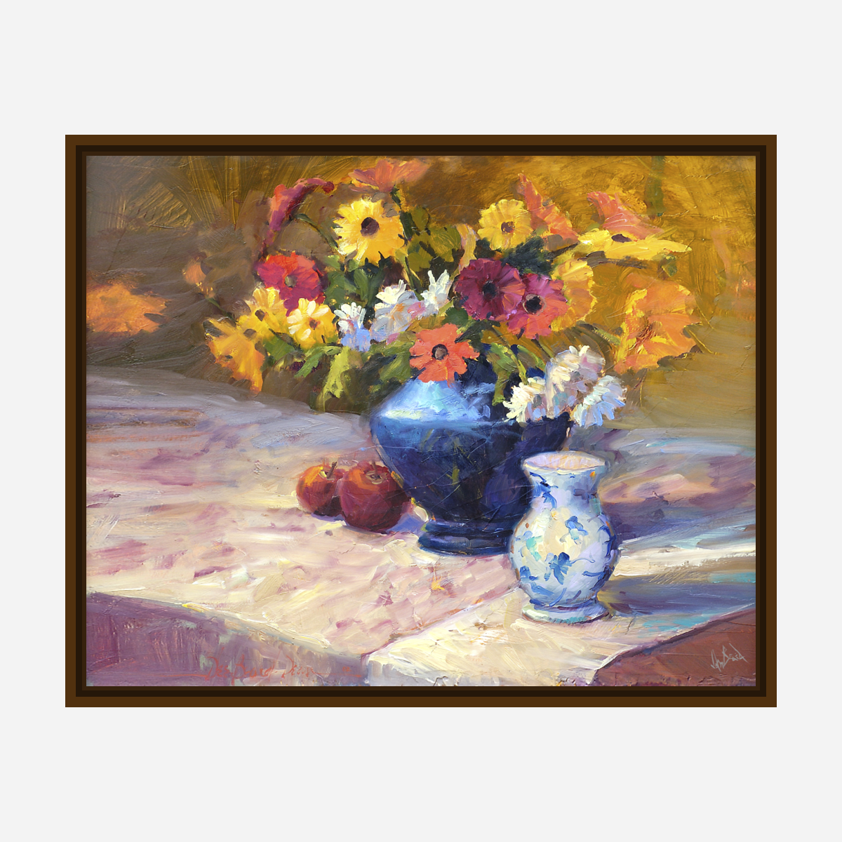 Flowers with Blue Vase Artist Enhanced Canvas Print