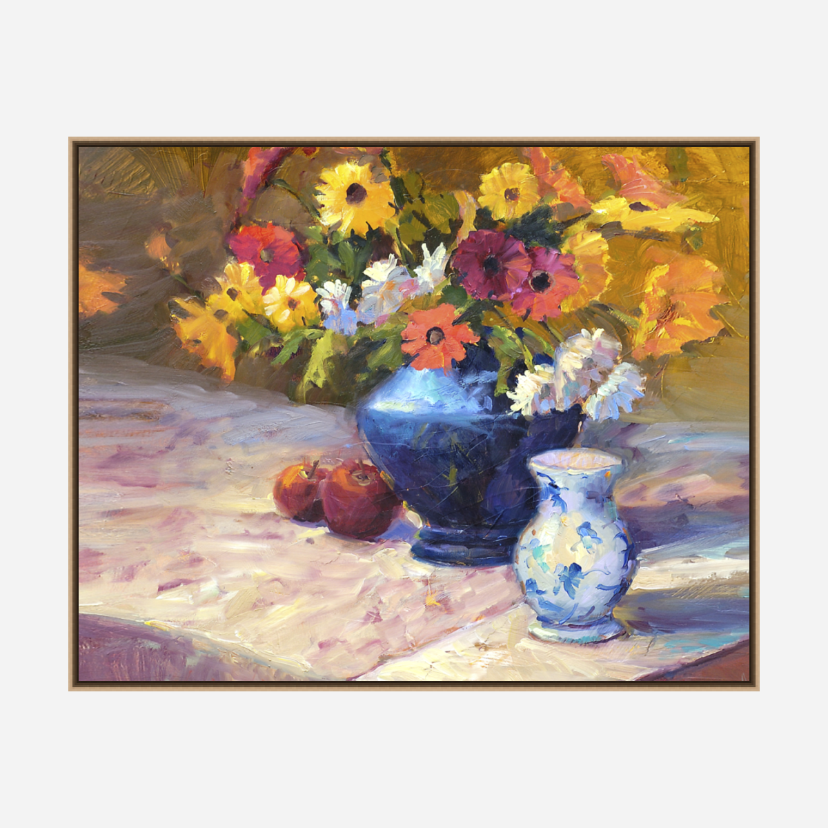 Flowers with Blue Vase Artist Enhanced Canvas Print