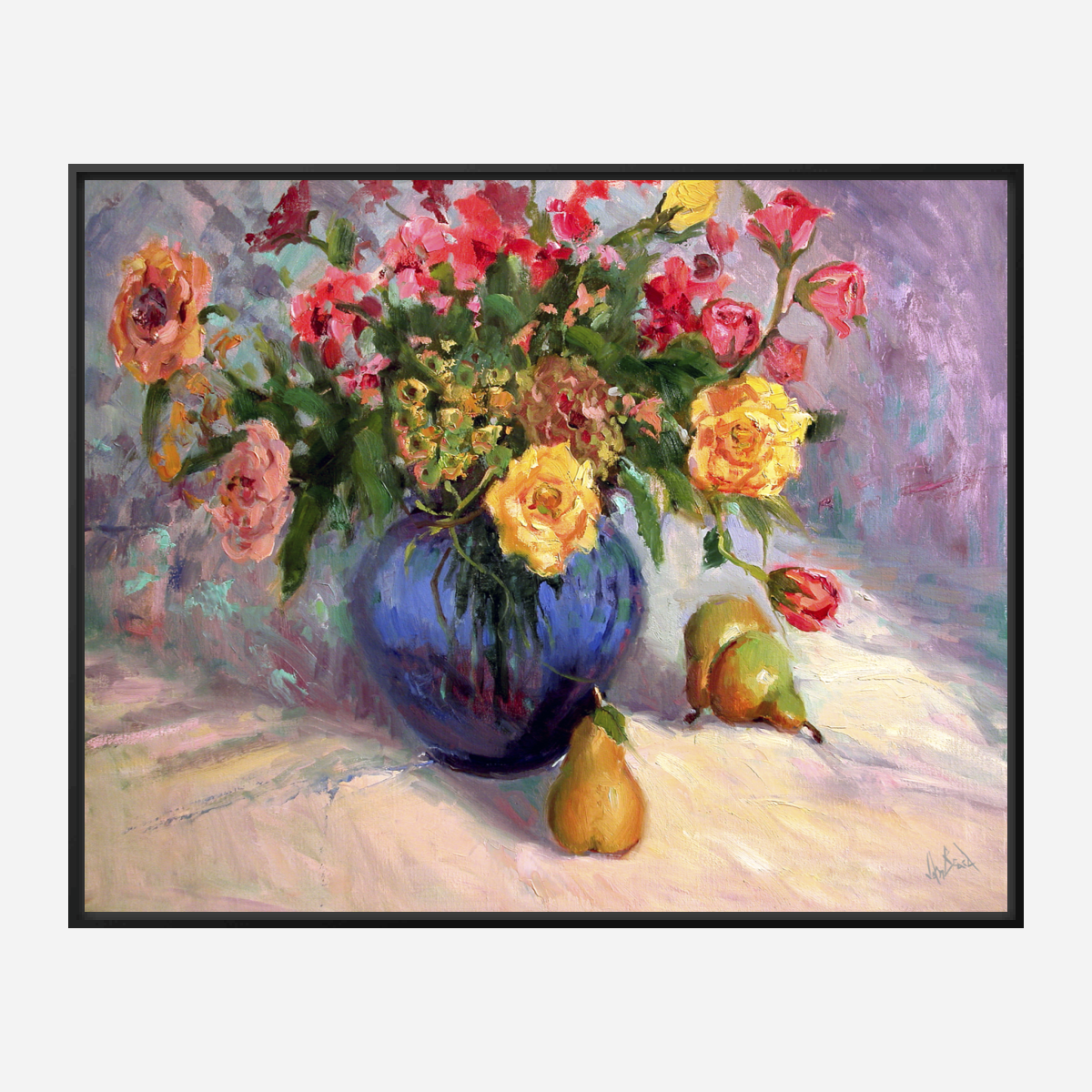 Flowers with Pears Artist Enhanced Canvas Print