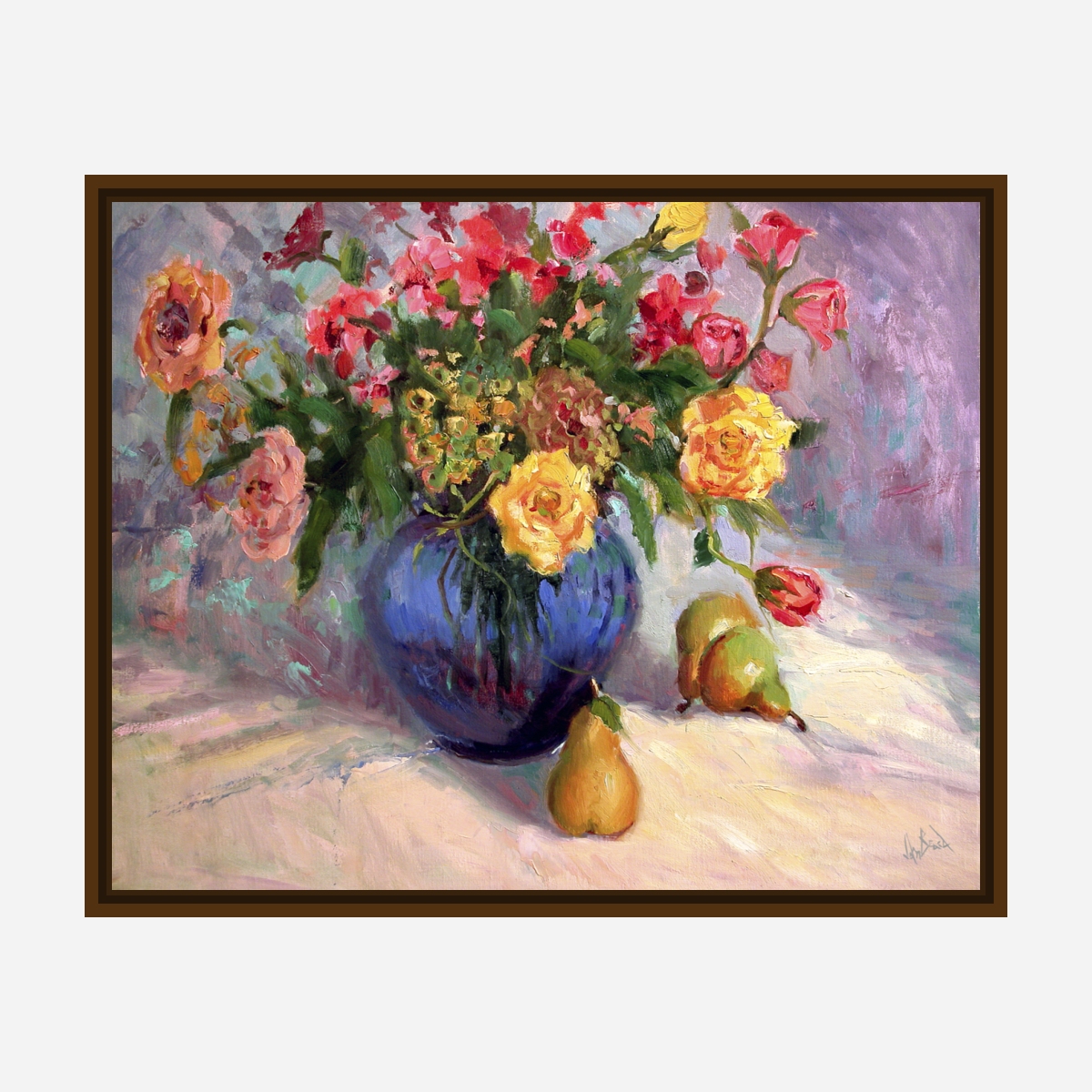 Flowers with Pears Artist Enhanced Canvas Print