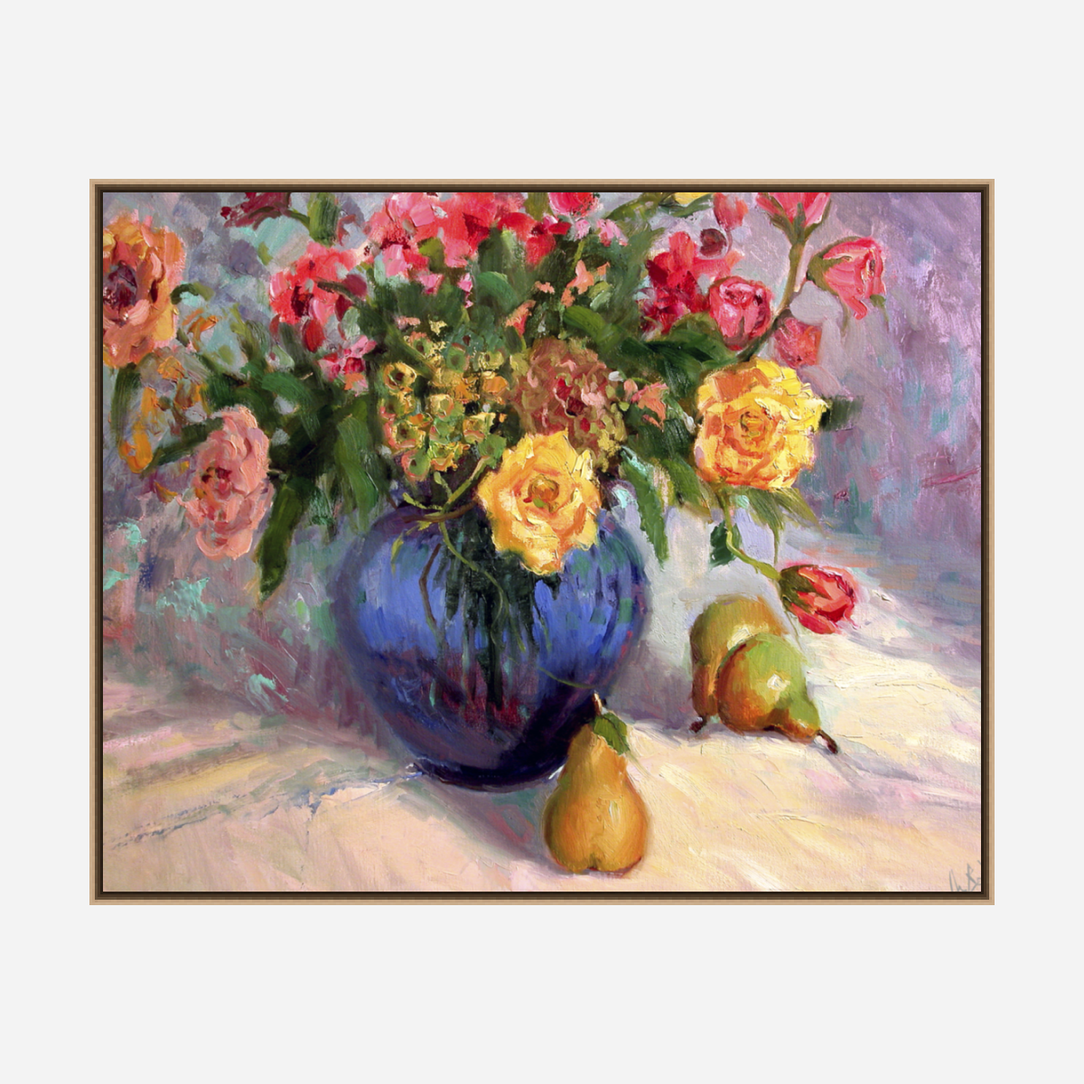 Flowers with Pears Artist Enhanced Canvas Print